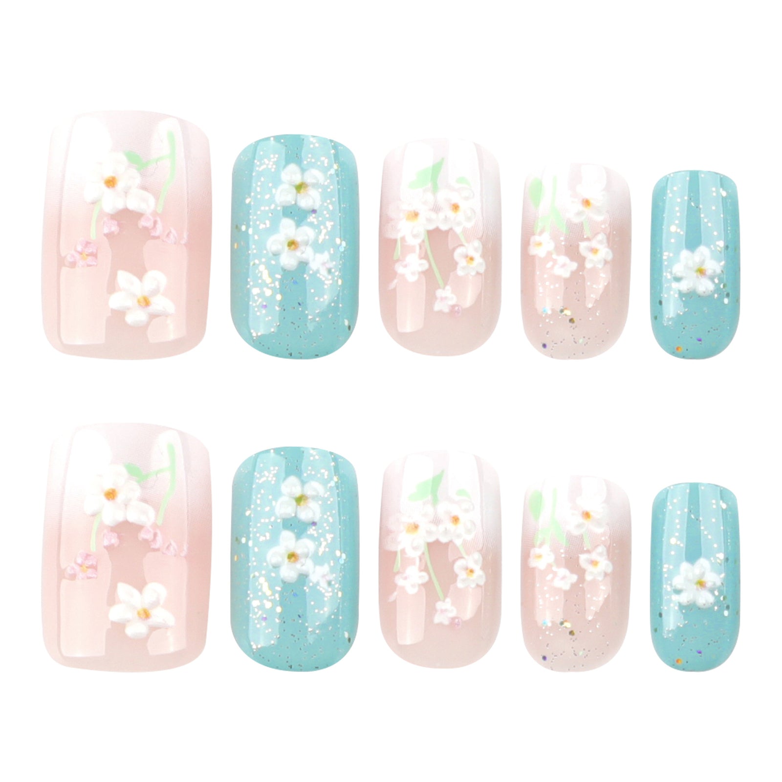 24pcs/Set 3D Flower Beauty White Gradient Press-On Nails