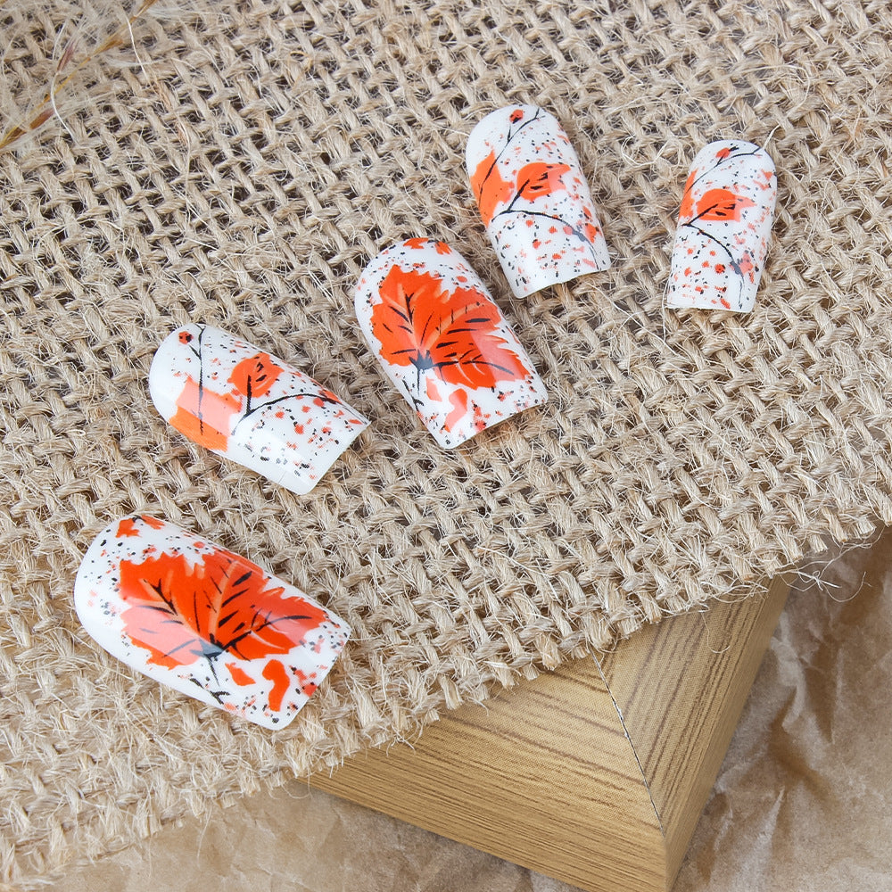 24pcs/Set Fall Maple Leaf Design Press-On Nails
