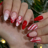 24pcs/Set Christmas Red French Ribbon Snowflake Attire Press-On Nails