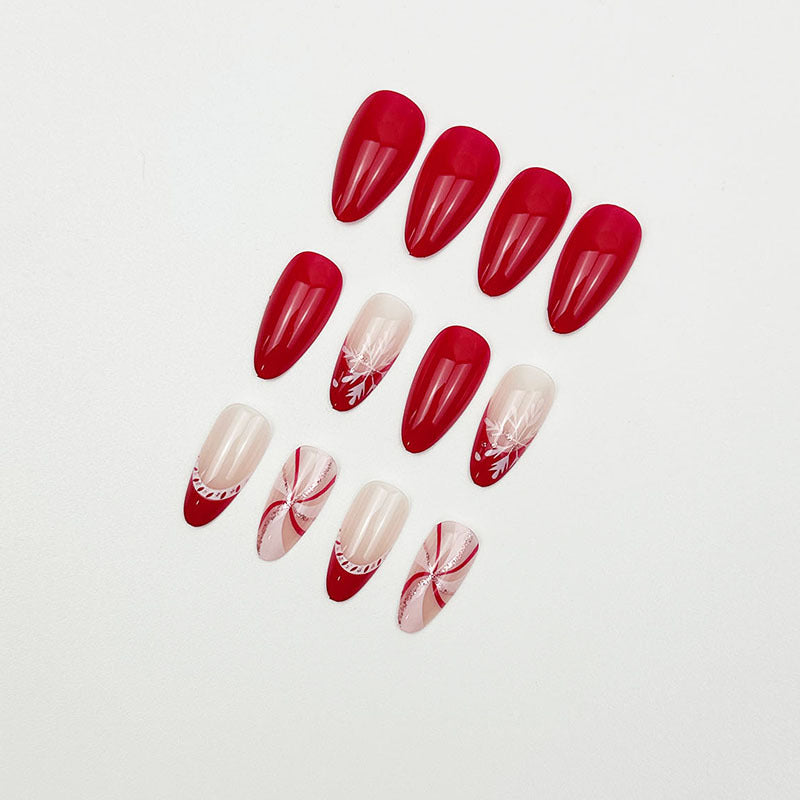 24pcs/Set Christmas Red French Ribbon Snowflake Attire Press-On Nails