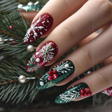 24pcs/Set Christmas Green Red Snowflake Press-On Nails