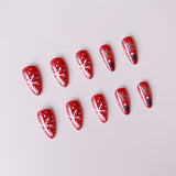 24pcs/Set Christmas Green Red Snowflake Press-On Nails