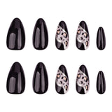 24pcs/Set  Autumn Winter Leopard Print Black Solid Color Patchwork Press-On Nails
