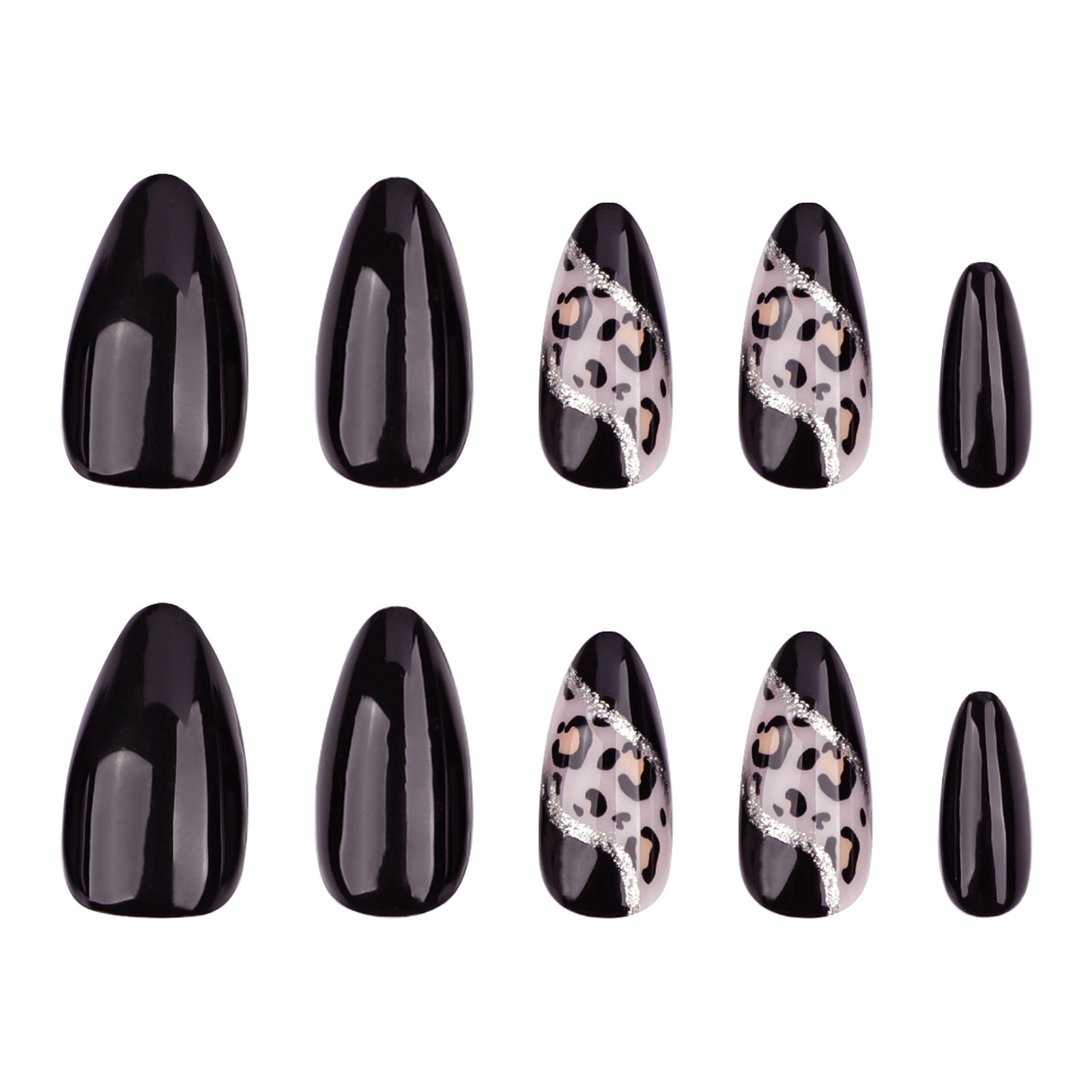 24pcs/Set  Autumn Winter Leopard Print Black Solid Color Patchwork Press-On Nails