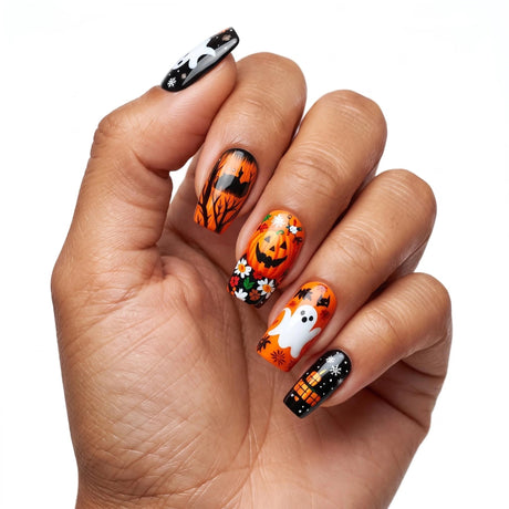 24pcs/Set Halloween Pumpkin Lantern Ghost Bat Press-On Nails