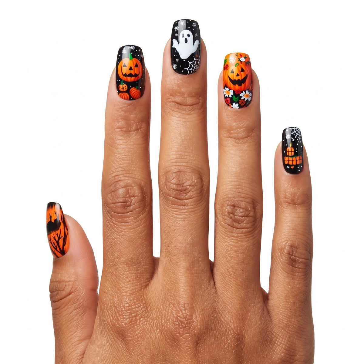 24pcs/Set Halloween Pumpkin Lantern Ghost Bat Press-On Nails