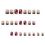 24pcs/Set Christmas Black French Short Red White Snowflake Press-On Nails