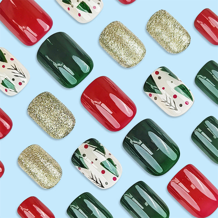 24pcs/Set Christmas Tree Short Style Press-On Nails
