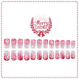 24pcs/Set Christmas Red French Manicure With White Snowflakes Press-On Nails