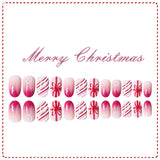 24pcs/Set Short Christmas Pink Gift With Red And White Stripes And Heart Press-On Nails