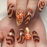 24pcs/Set Autumn Winter Mushroom Wave Press-On Nails