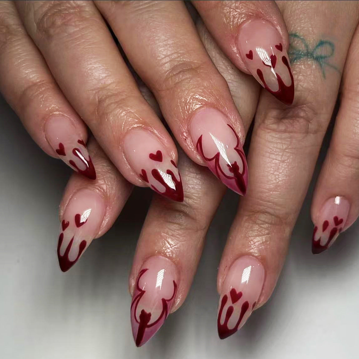 24pcs/Set Halloween Blood Drip White French Press-On Nails