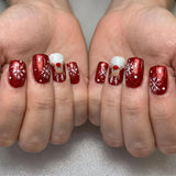 24pcs/Set Short Christmas Cartoon White Reindeer with Snowflakes Press-On Nails