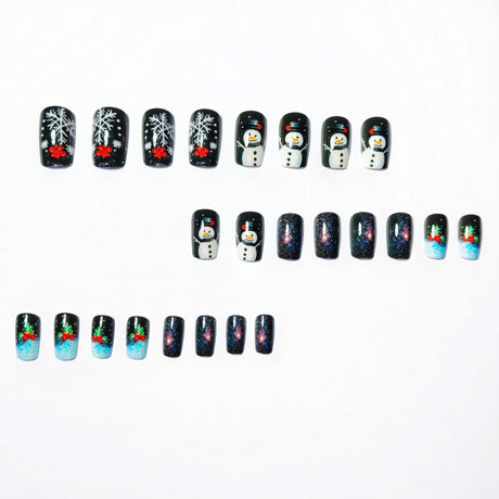 24pcs/Set Short Christmas Tree Snowflake Press-On Nails