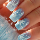 24pcs/Set Christmas Blue Snowflakes Press-On Nails