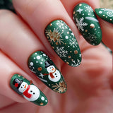 24pcs/Set Christmas Gold Silver Snowflake Snowman Press-On Nails