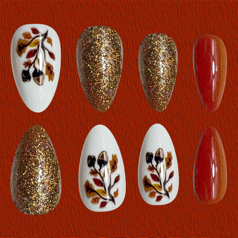 24pcs/Set Fall Winter Nut And Foliage Press-On Nails