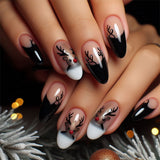 24pcs/Set Short French-Style Almond Reindeer Christmas Cookies Press-On Nails