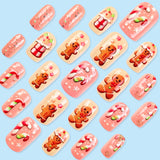 24pcs/Set Christmas 3D Gingerbread Man Candy Cane Short Press-On Nails