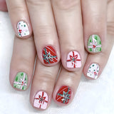 24pcs/Set Christmas Short-Style Bow Gift Press-On Nails
