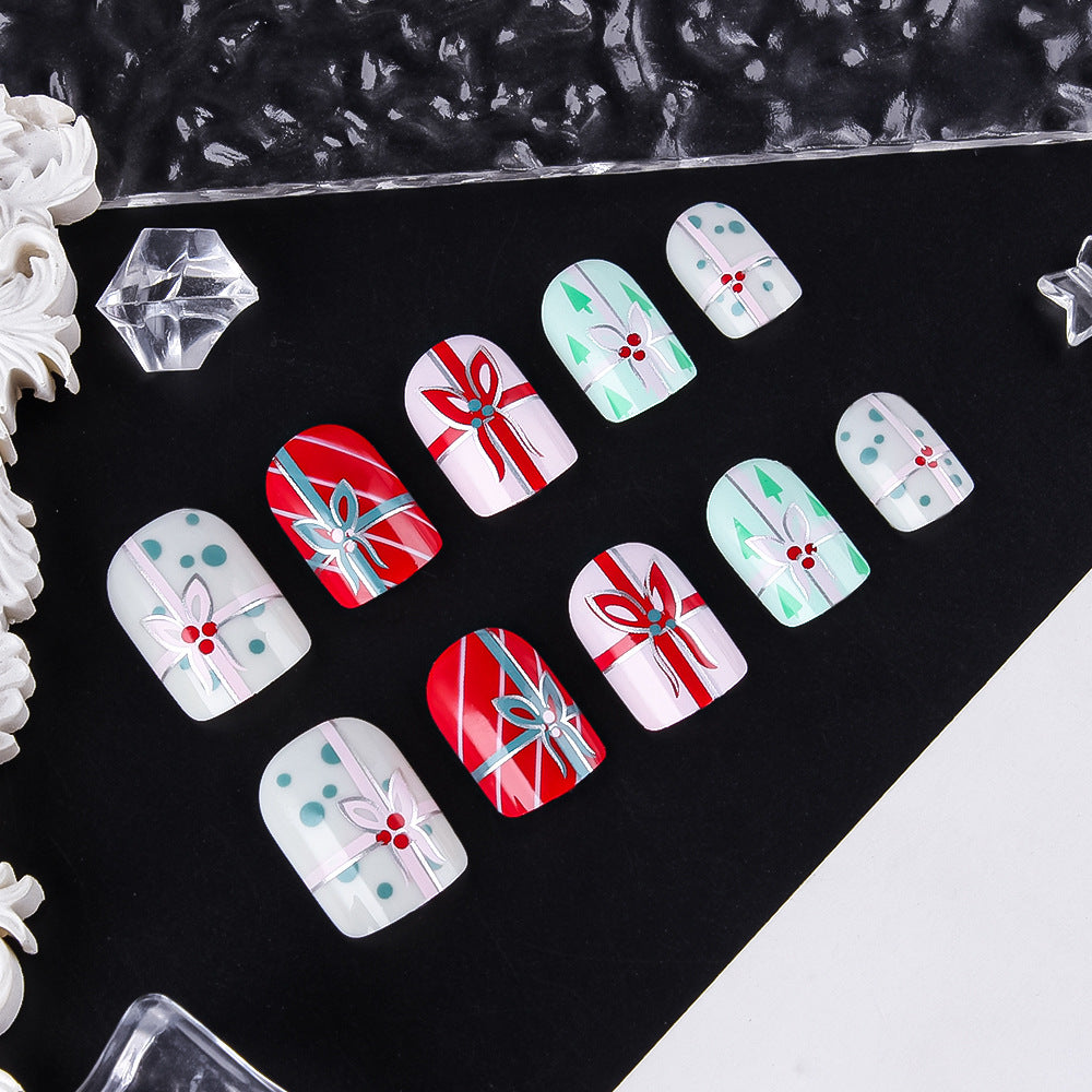 24pcs/Set Christmas Short-Style Bow Gift Press-On Nails