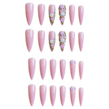 24pcs/Set Pink & Gold Floral Cluster with Long Pointed Petals Press-On Nails