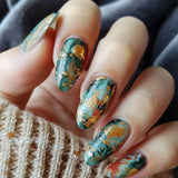 24pcs/Set Tri-Color Glaze Gold Foil Marbled Print  Press-On Nails