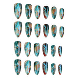 24pcs/Set Tri-Color Glaze Gold Foil Marbled Print  Press-On Nails