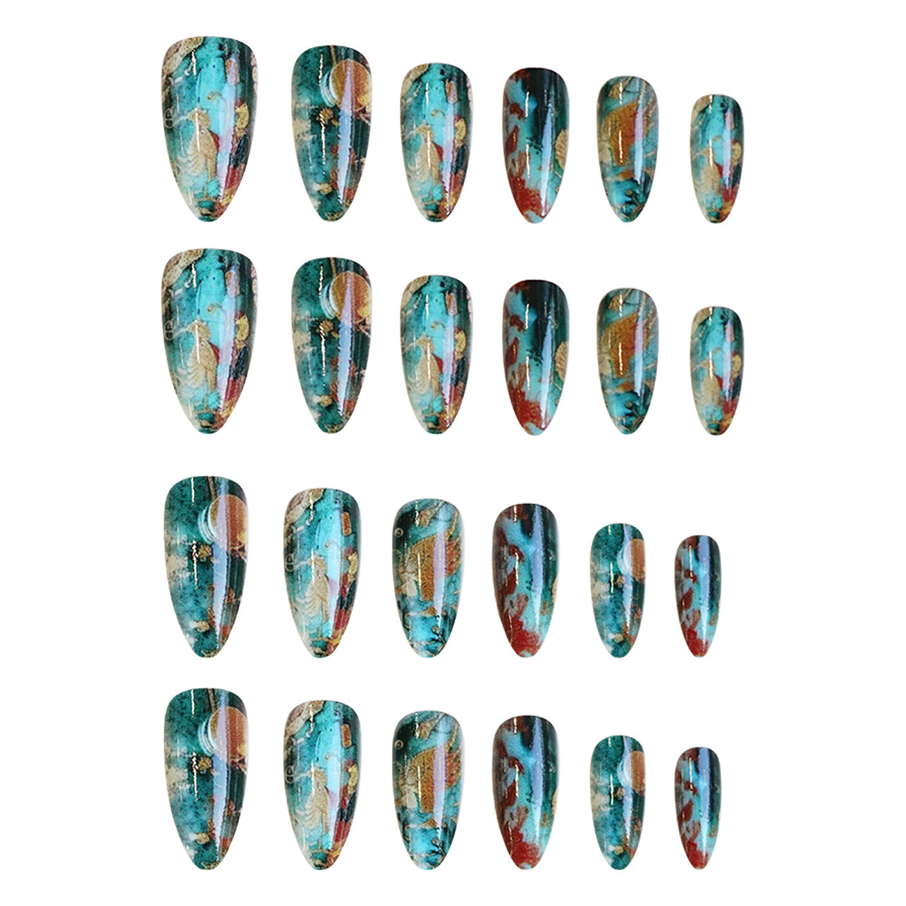 24pcs/Set Tri-Color Glaze Gold Foil Marbled Print  Press-On Nails