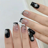 24pcs/Set Snowflake Black And White French Press-On Nails