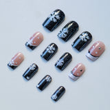 24pcs/Set Snowflake Black And White French Press-On Nails