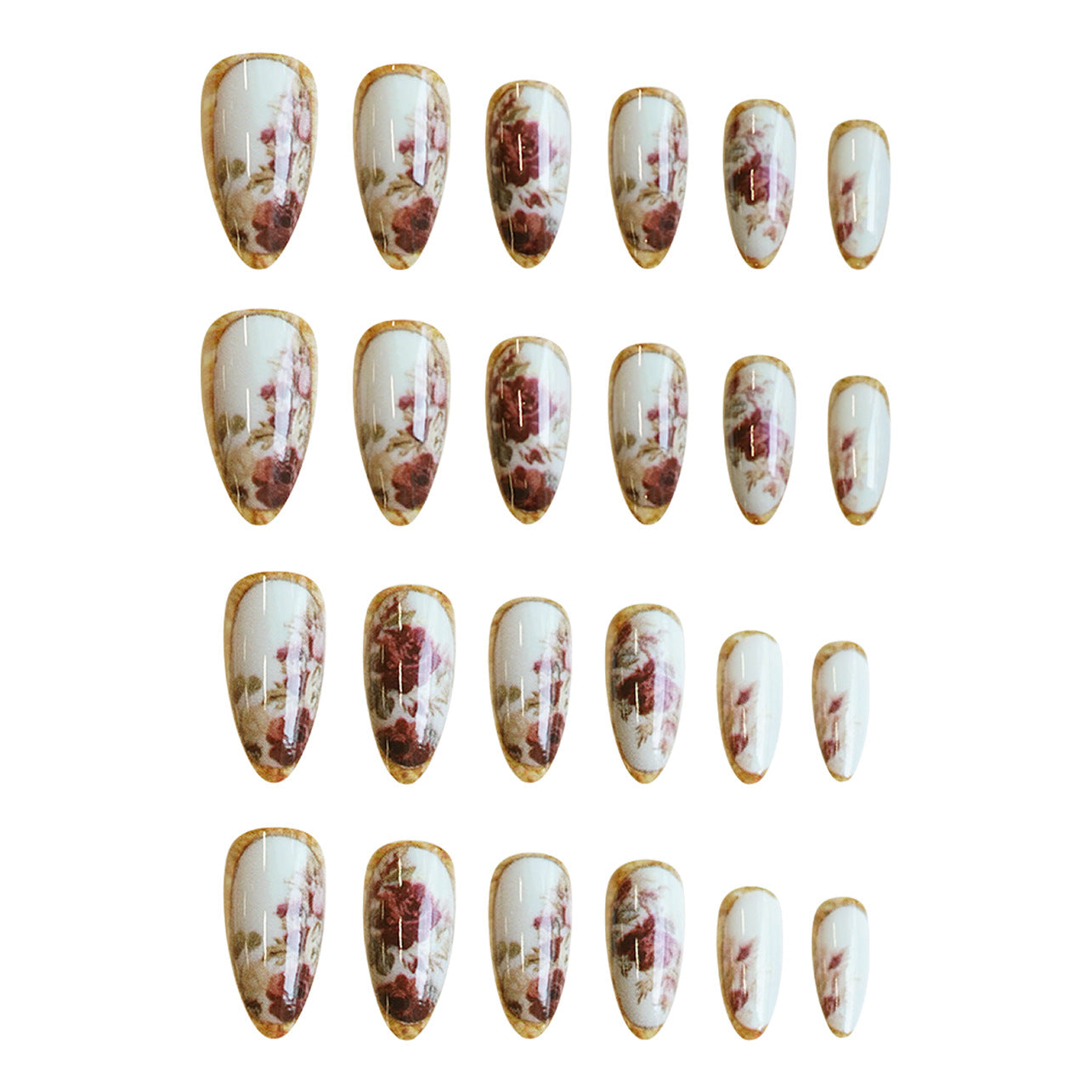 24pcs/Set Gilded Roses Oil Painting Style Press-On Nails