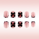 24pcs/Set Short Black 3D Bow Leopard French Press-On Nails
