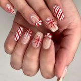 24pcs/Set Christmas Snowflake Striped French Style Press-On Nails
