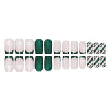 24pcs/Set Christmas Snowflake Glitter Stripes Green French Press-On Nails