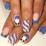 24pcs/Set Christmas Short-Style Santa Blue Glitter French Stripes Press-On Nails