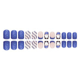 24pcs/Set Christmas Short-Style Santa Blue Glitter French Stripes Press-On Nails