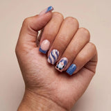 24pcs/Set Christmas Short-Style Santa Blue Glitter French Stripes Press-On Nails