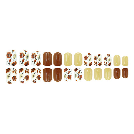 24pcs/Set Color-Block Short Style in Autumn Ochre & Mustard Press-On Nails