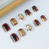 24pcs/Set Spiderweb Ghost Hot-Foil Short Halloween Press-On Nails