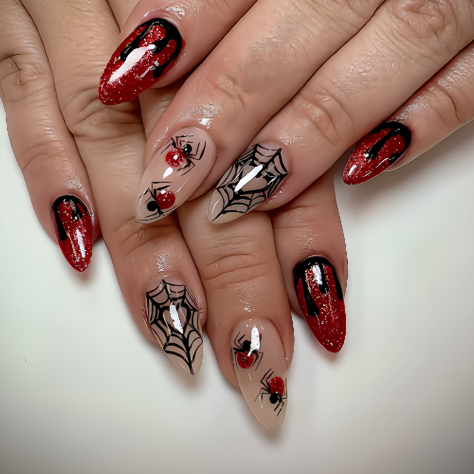 24pcs/Set Halloween Web Dark Spider Press-On Nails