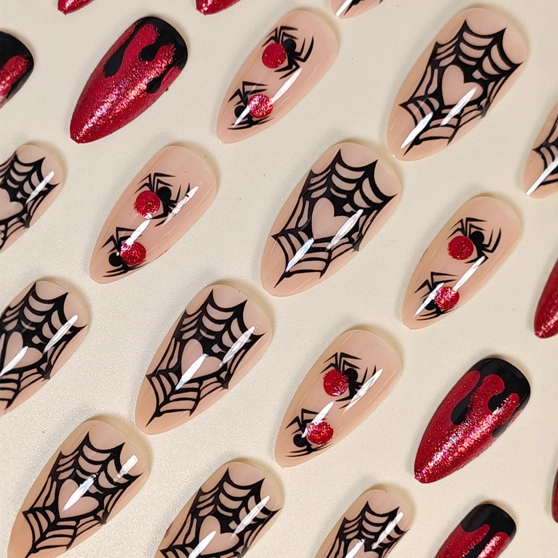 24pcs/Set Halloween Web Dark Spider Press-On Nails