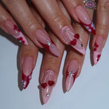 24pcs/Set French Long Pointed Red Cherries Press-On Nails
