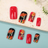 24pcs/Set Red And Black Flowers Press-On Nails