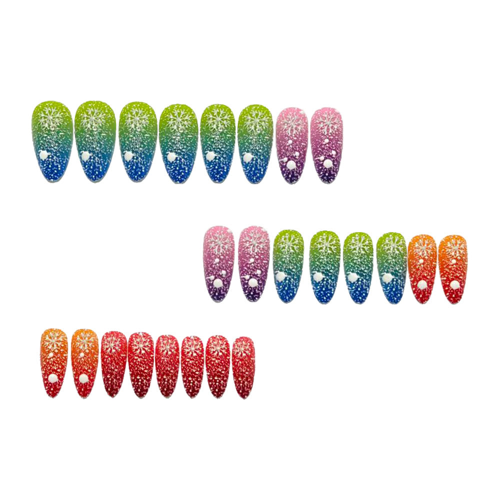 24pcs/Set Christmas Rainbow Gradient Snowflake Press-On Nails