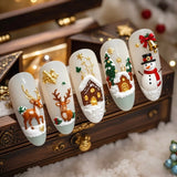 30pcs/Set Christmas Snowman Cat Eye Press-On Nails