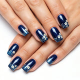 24pcs/Set Dark Blue Polka Dot Flower Press-On Nails