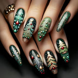 24pcs/Set Green Christmas Tree Press-On Nails