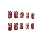 24pcs/Set Dark Maple Leaf Short Press-On Nails