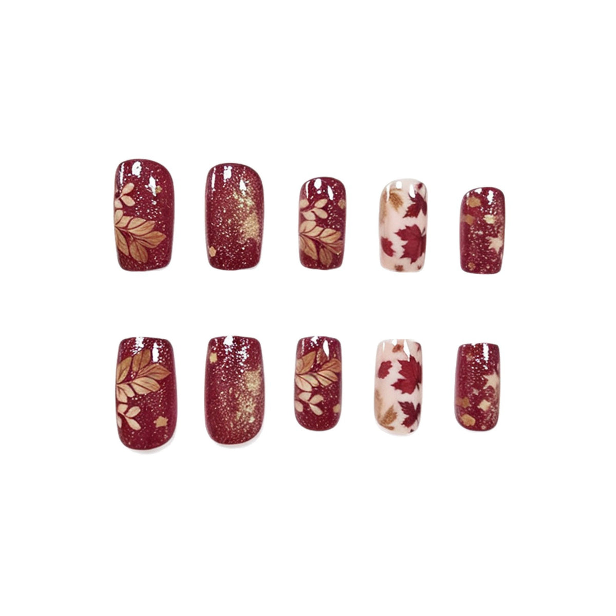 24pcs/Set Dark Maple Leaf Short Press-On Nails